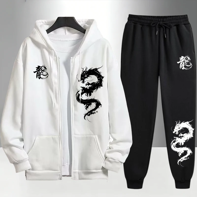 Street Fashion Hoodie - Chinese Dragon Print Tracksuit for Men