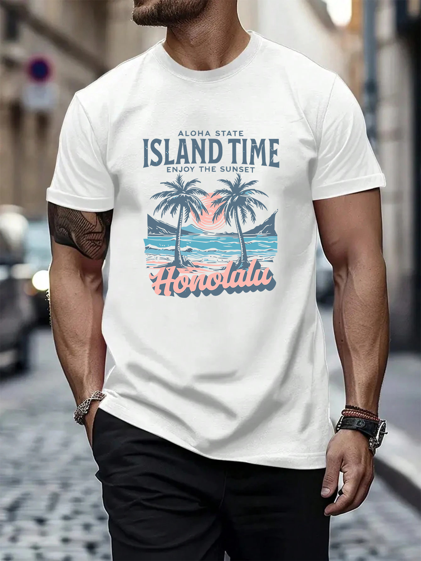 Street Fashion Elements - Island Time Honolulu Sunset Printed Fashion