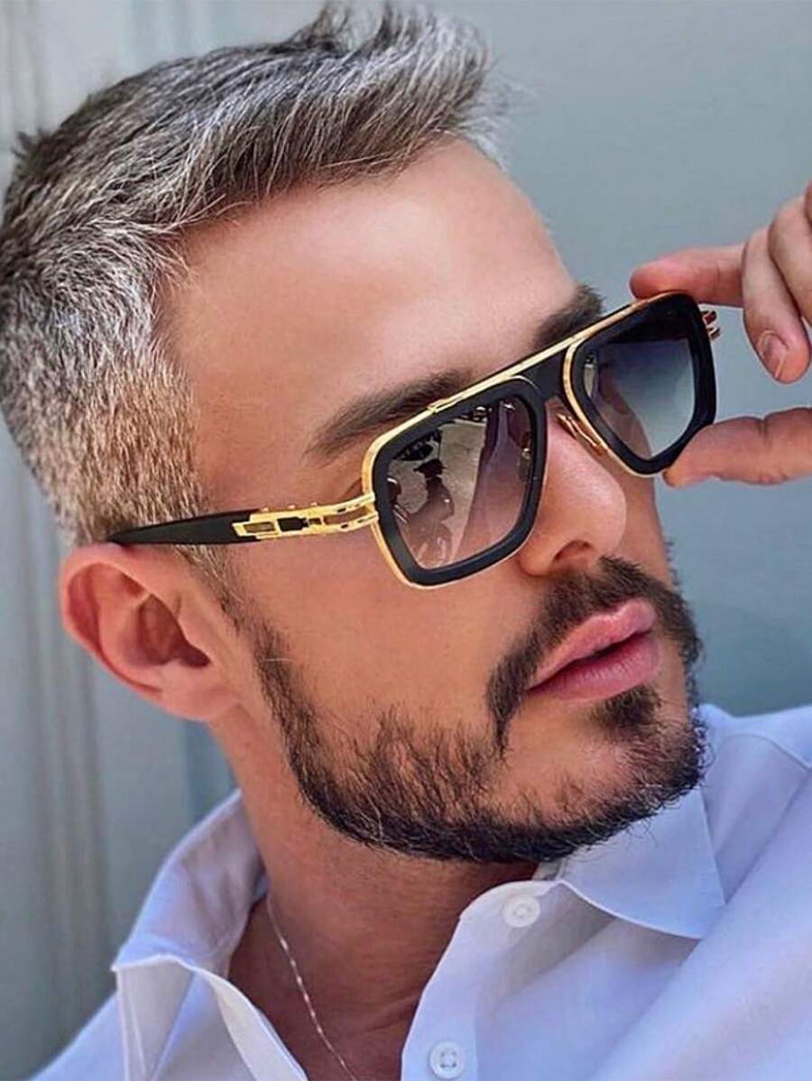 Street Fashion Hoodie - 1pc Men's Double Beam Fashion Glasses,