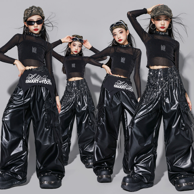 Street Fashion Hip Hop - Children Streetwear Costume Girls K-pop Shiny