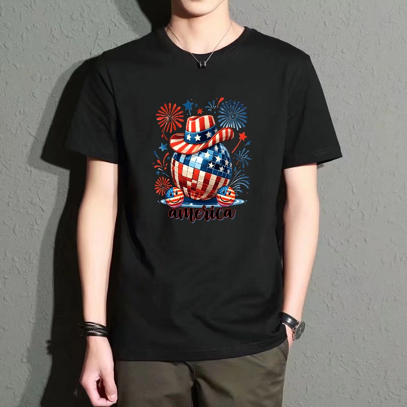Street Fashion Elements - Men's Black Round-Neck Short-Sleeved T-Shirt with
