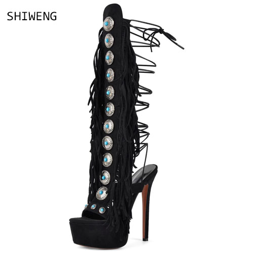 Street Fashion Ladies - Sexy Open Toe Ladies Tassel Gem
