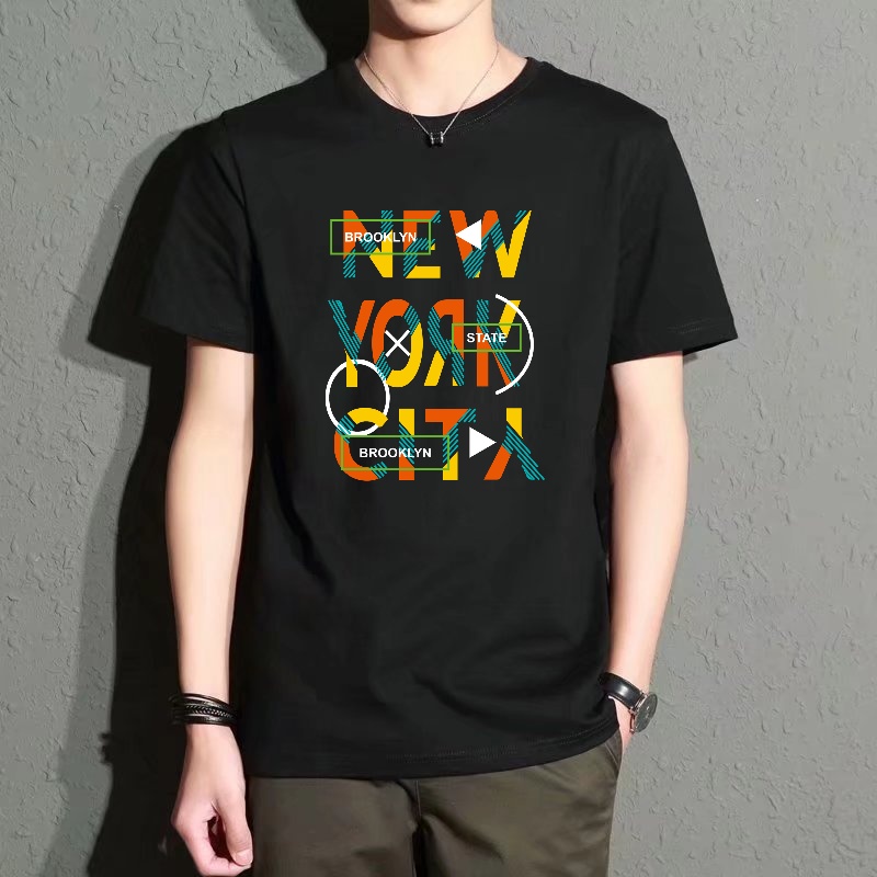 Men's Black Round-Neck Short-S - Street Fashion New York incelemesi ve fiyatı