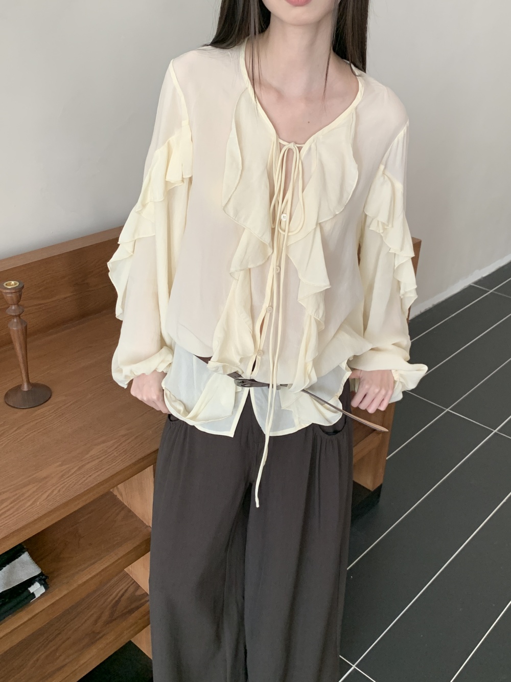 CHEERART Ruffles V Neck Tie Fr - Street Fashion Fall 2025 incelemesi ve fiyatı