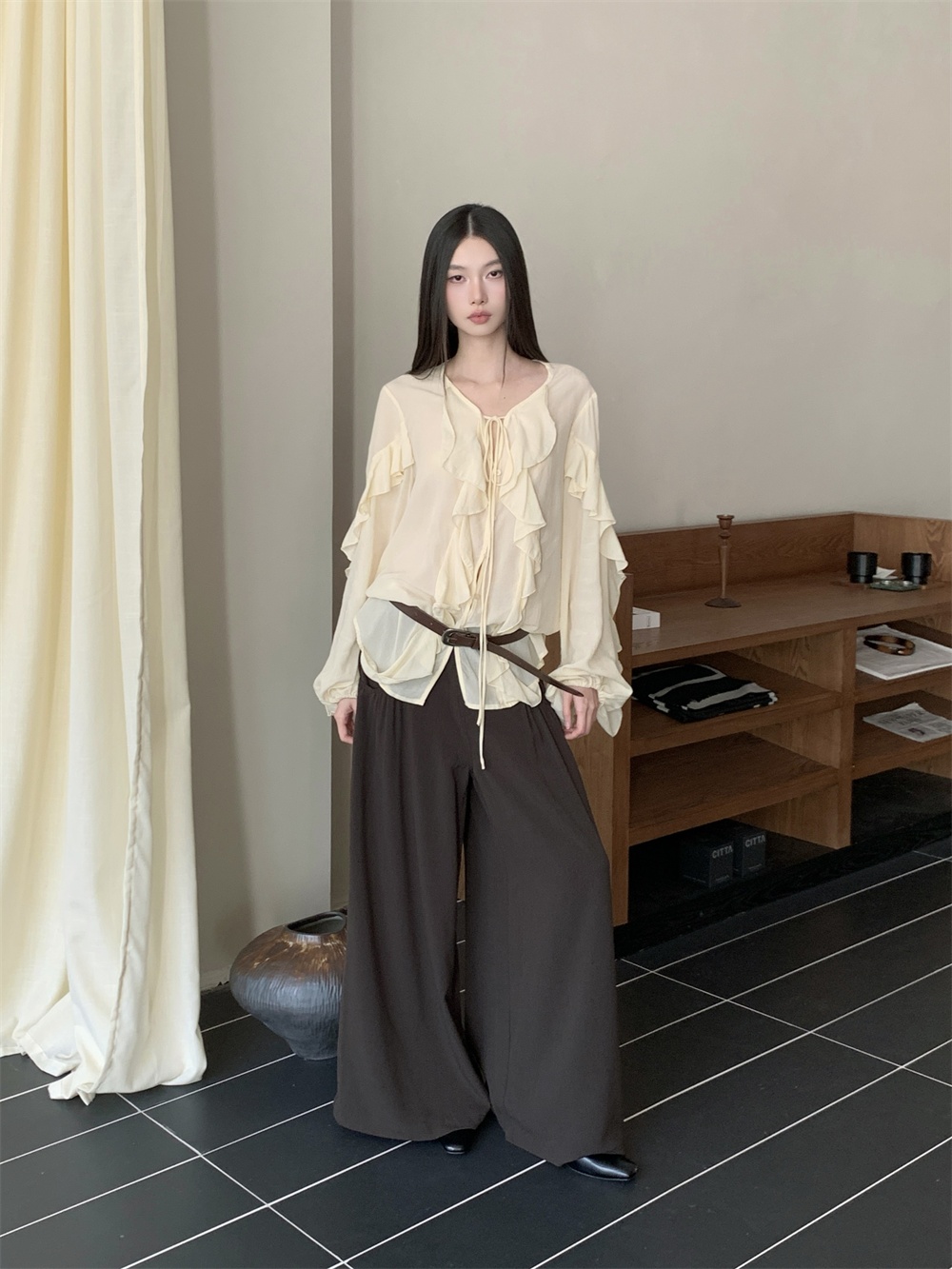 CHEERART Ruffles V Neck Tie Fr - Street Fashion Fall 2025 incelemesi ve fiyatı