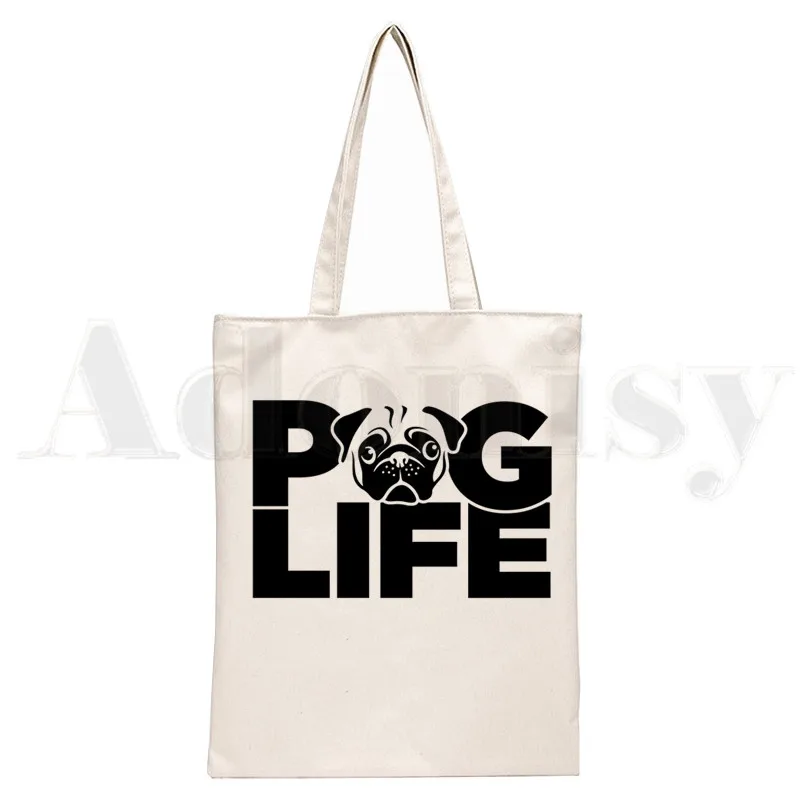 Dog Pet Pug Life Cartoon Print - Tote Bag Canvas Print incelemesi ve fiyatı