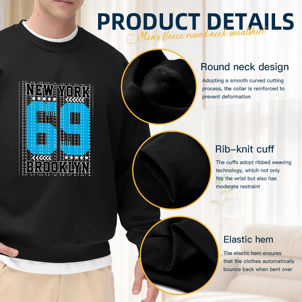 Men's Black Crew Neck Loose Sw - Street Fashion New York incelemesi ve fiyatı