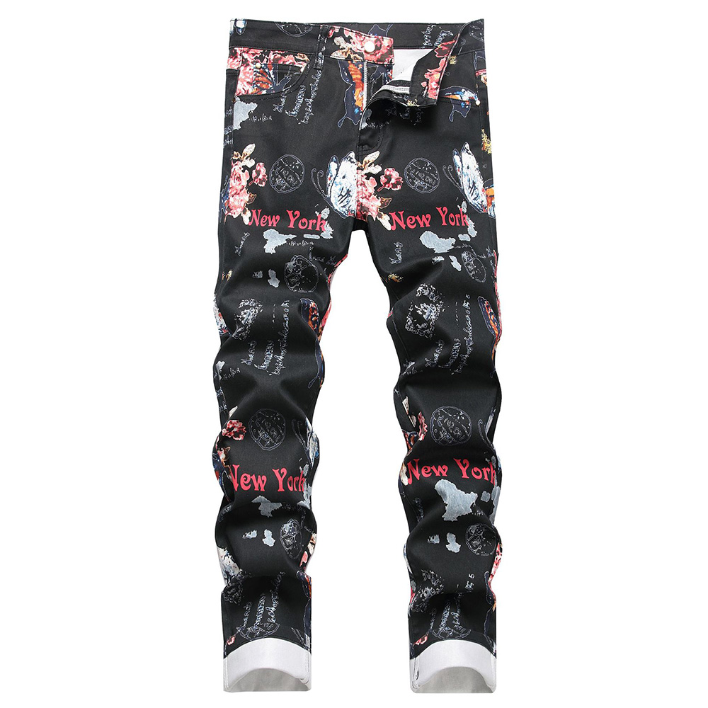 Men Digital Print Jeans Fashio - Street Fashion New York incelemesi ve fiyatı