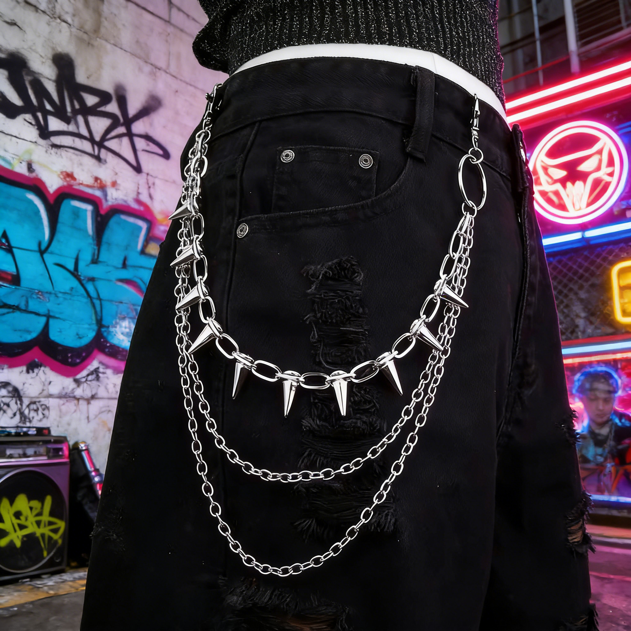 1 hip-hop punk rivet three-lay - Street Fashion Jewelry incelemesi ve fiyatı