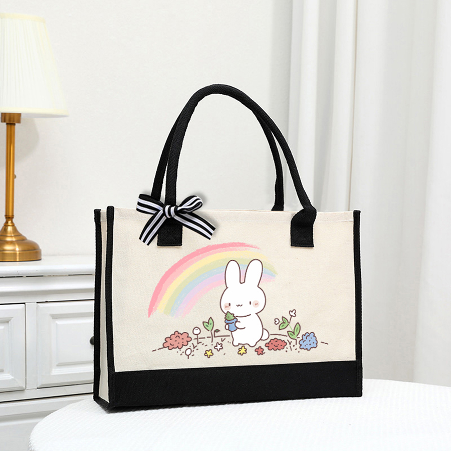 Cartoon-printed light white ca - Tote Bag Canvas Print incelemesi ve fiyatı