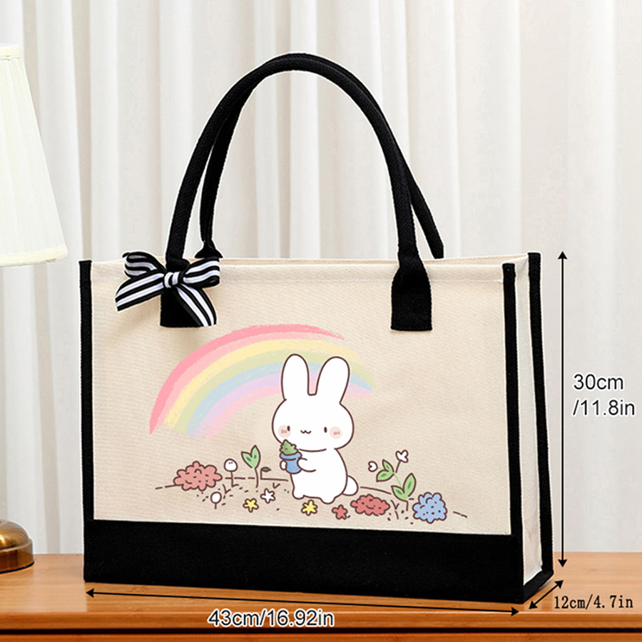 Cartoon-printed light white ca - Tote Bag Canvas Print incelemesi ve fiyatı