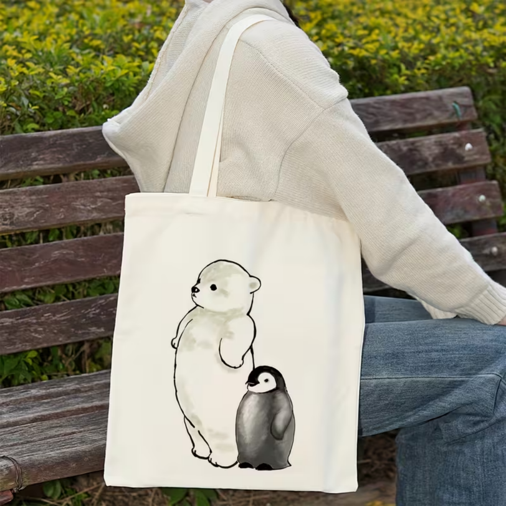 Ink Sketch Polar Bear And Peng - Tote Bag Canvas Print incelemesi ve fiyatı