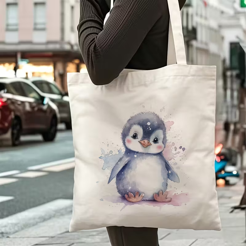 Ink Sketch Polar Bear And Peng - Tote Bag Canvas Print incelemesi ve fiyatı