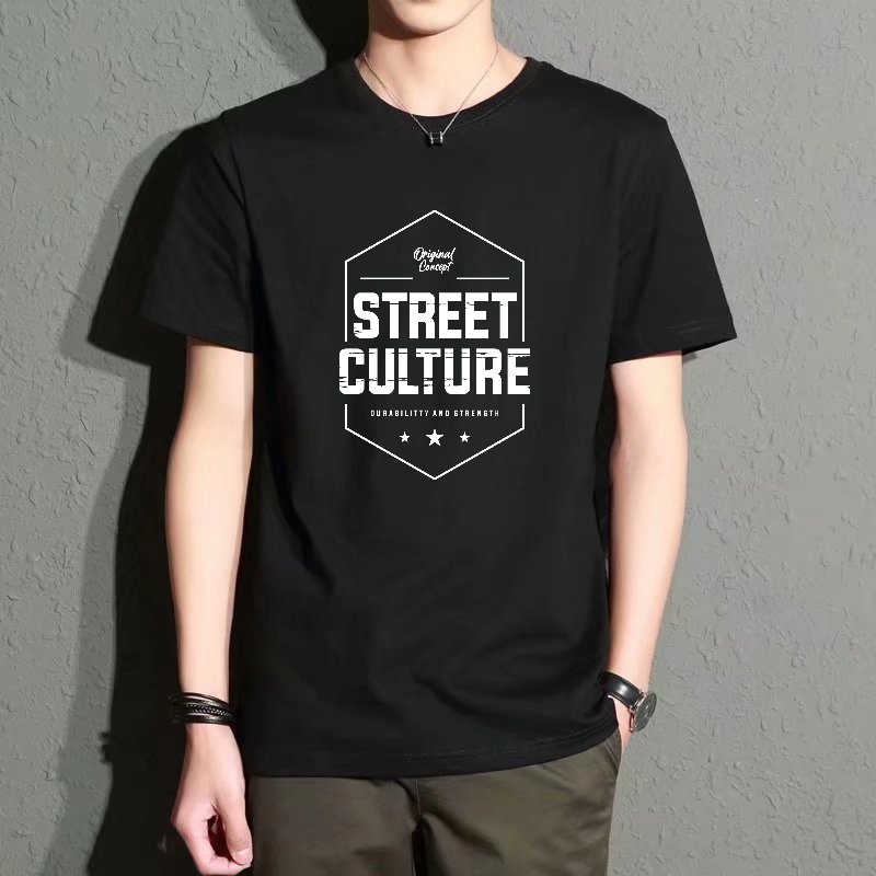 Men's Black Round-Neck Short-S - Street Fashion Culture incelemesi ve fiyatı