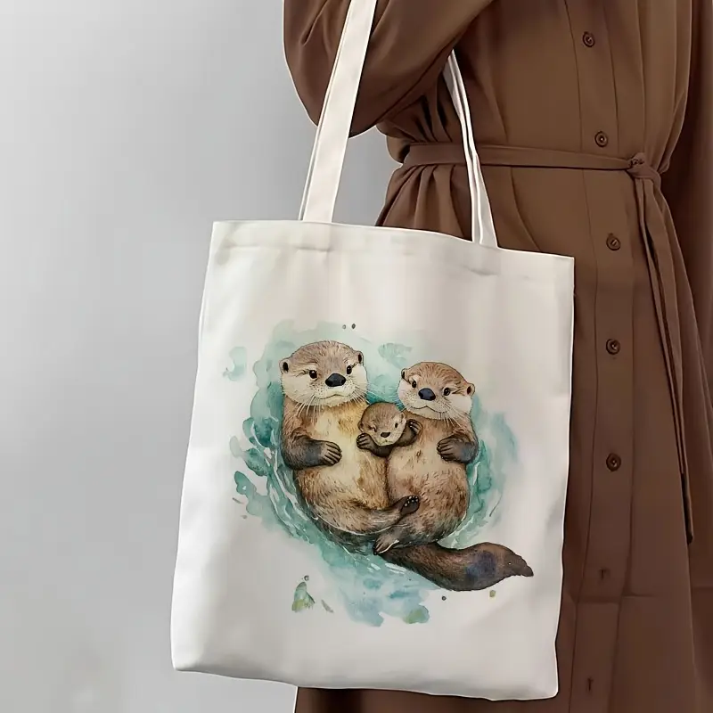 Sweet Otter Holding Heart Shel - Tote Bag Canvas Print incelemesi ve fiyatı