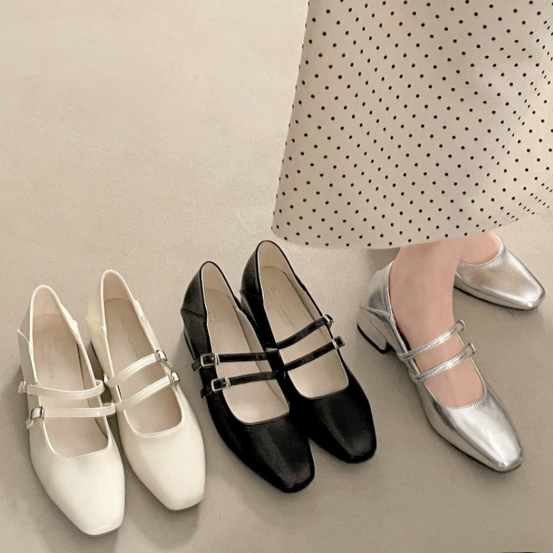 Square Toe Low Heel Women Silv - Street Fashion Shoes incelemesi ve fiyatı