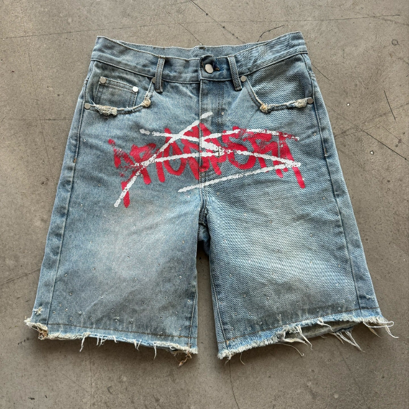 Y2K Graffiti Jorts Rhinestone  - Street Fashion Hip Hop incelemesi ve fiyatı