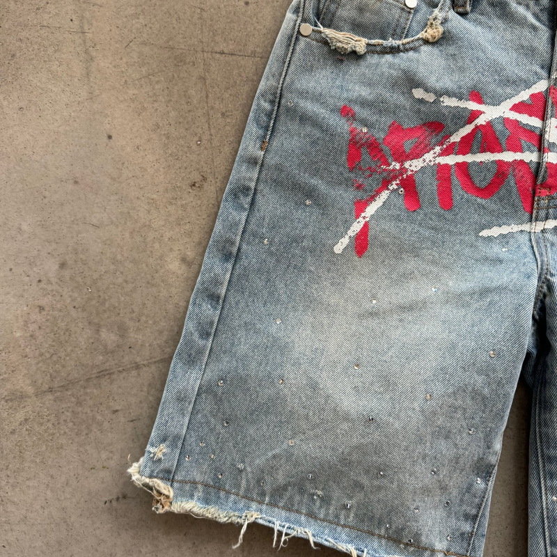 Y2K Graffiti Jorts Rhinestone  - Street Fashion Hip Hop incelemesi ve fiyatı