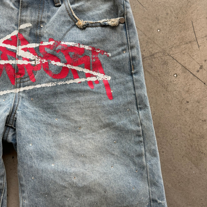 Y2K Graffiti Jorts Rhinestone  - Street Fashion Hip Hop incelemesi ve fiyatı