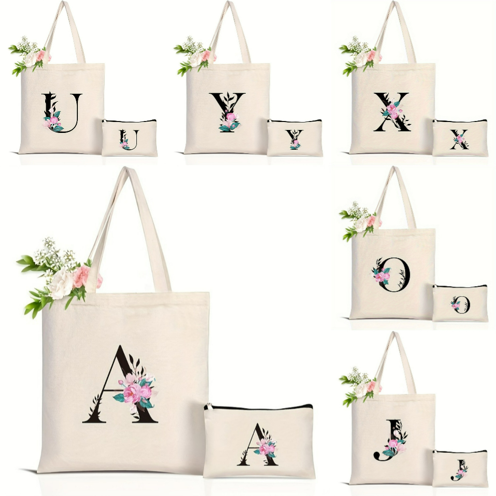 Elegant Floral Alphabet Tote B - Tote Bag Canvas Print incelemesi ve fiyatı