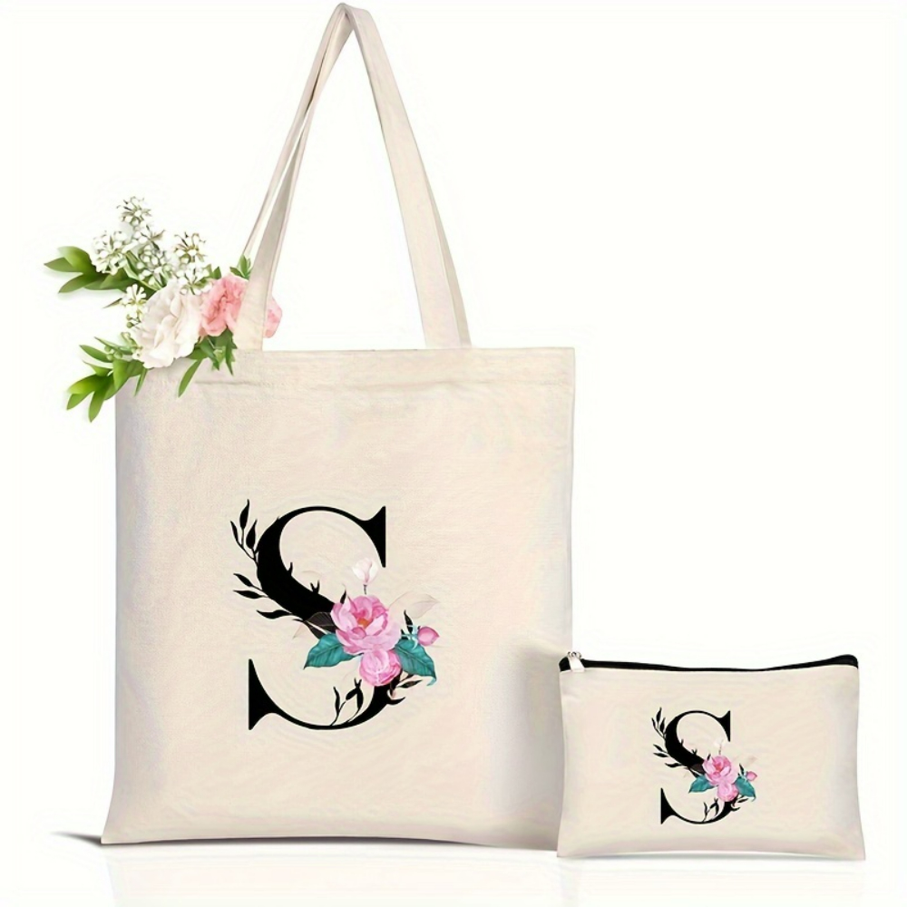 Elegant Floral Alphabet Tote B - Tote Bag Canvas Print incelemesi ve fiyatı
