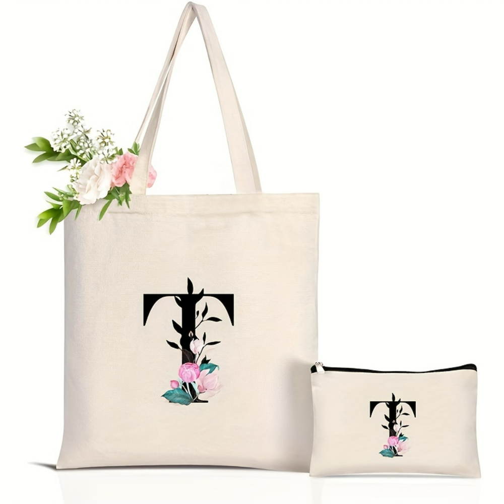 Elegant Floral Alphabet Tote B - Tote Bag Canvas Print incelemesi ve fiyatı